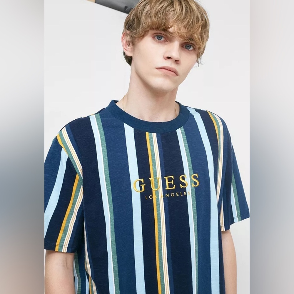 GUESS Originals Los Angeles Vertical Striped T-shirt - Picture 1 of 5